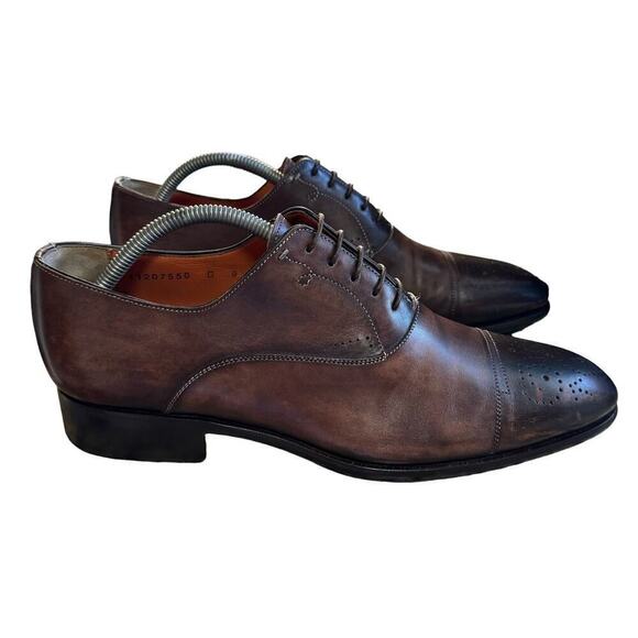 Santoni Stafford Cap Toe Oxford Dark Brown Preppy Minimalist Italy Made Size 9 - Picture 3 of 16